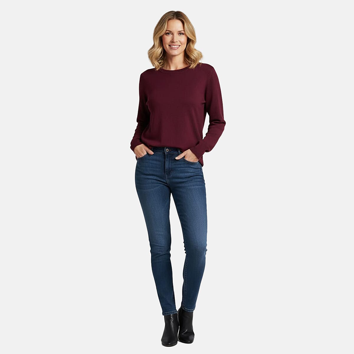 Pure &amp; Natural Round Neck Fleece Lined Top (Size L) - Burgundy V32530283 1