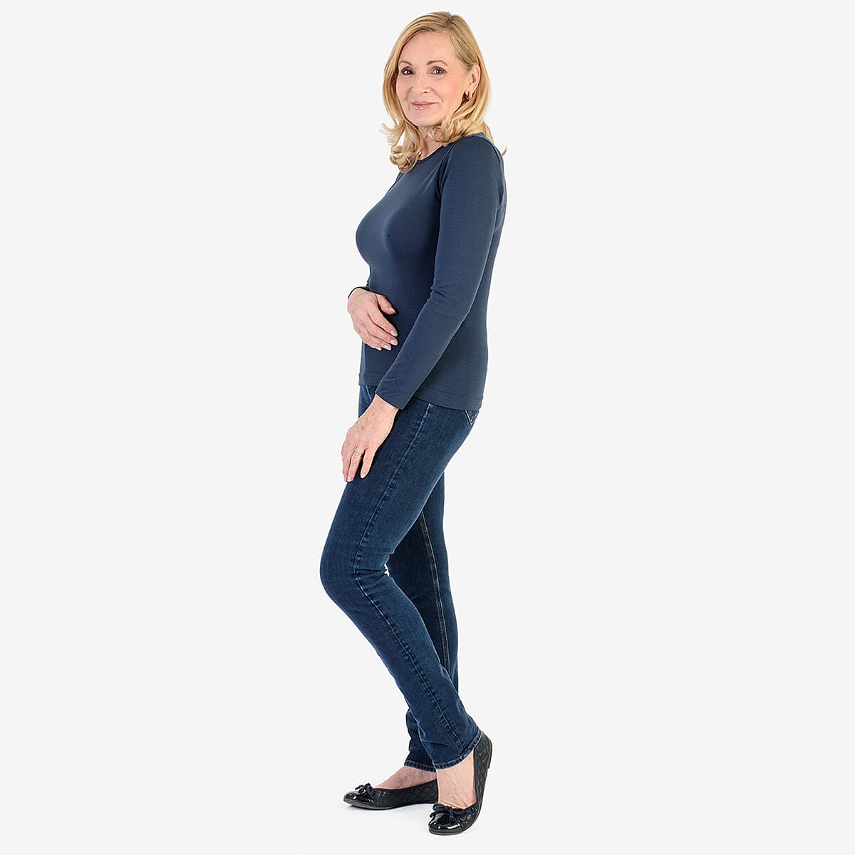 Pure &amp; Natural Round Neck Fleece Lined Top (Size M, 12-14) - Navy V32565456 1