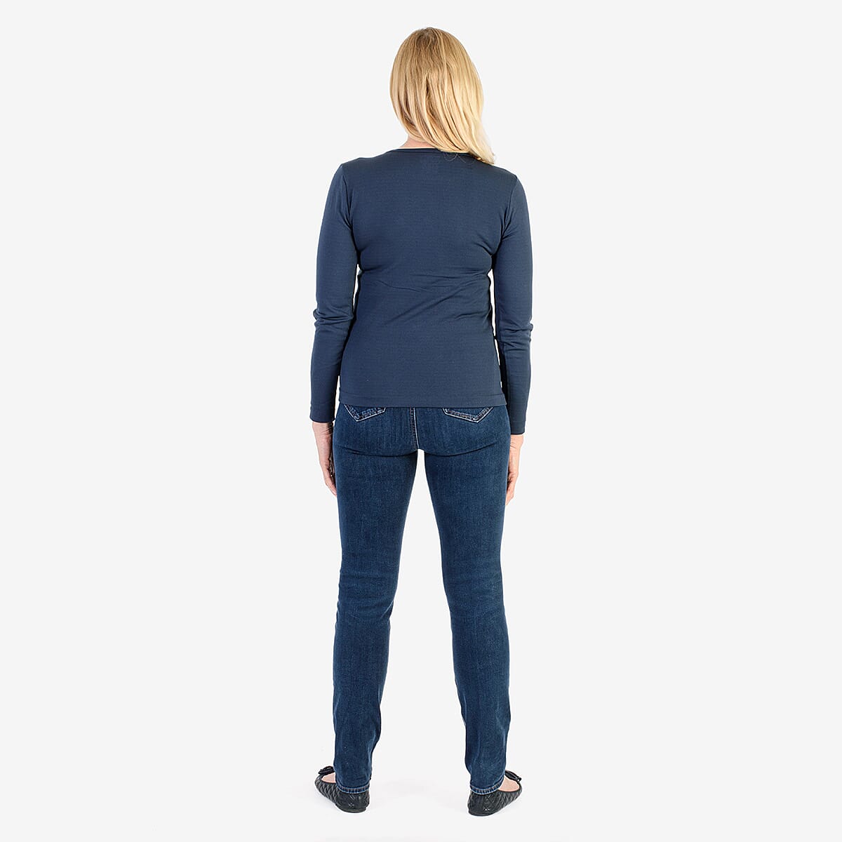 Pure &amp; Natural Round Neck Fleece Lined Top (Size M, 12-14) - Navy V32565456 2