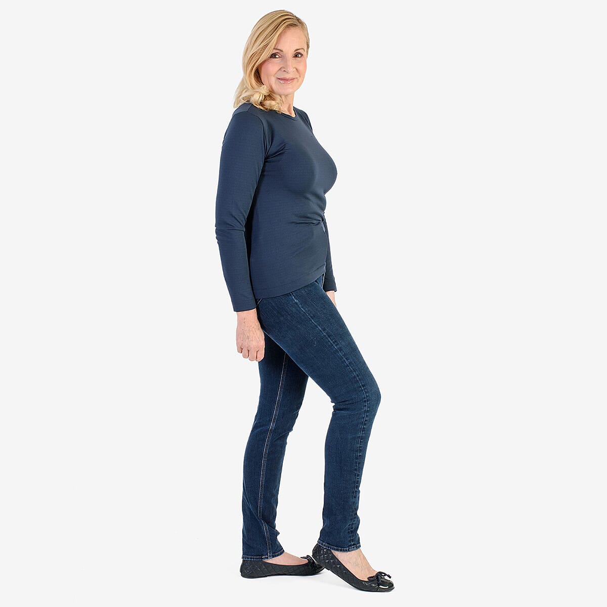 Pure &amp; Natural Round Neck Fleece Lined Top (Size M, 12-14) - Navy V32565456 3