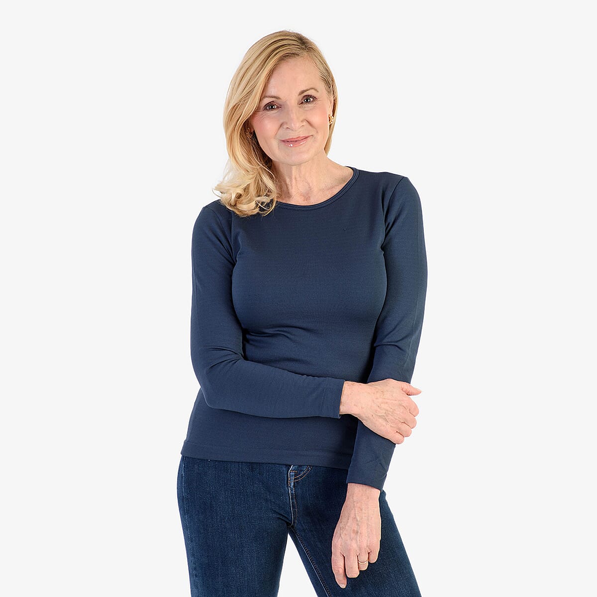 Pure &amp; Natural Round Neck Fleece Lined Top (Size M, 12-14) - Navy V32565456 4