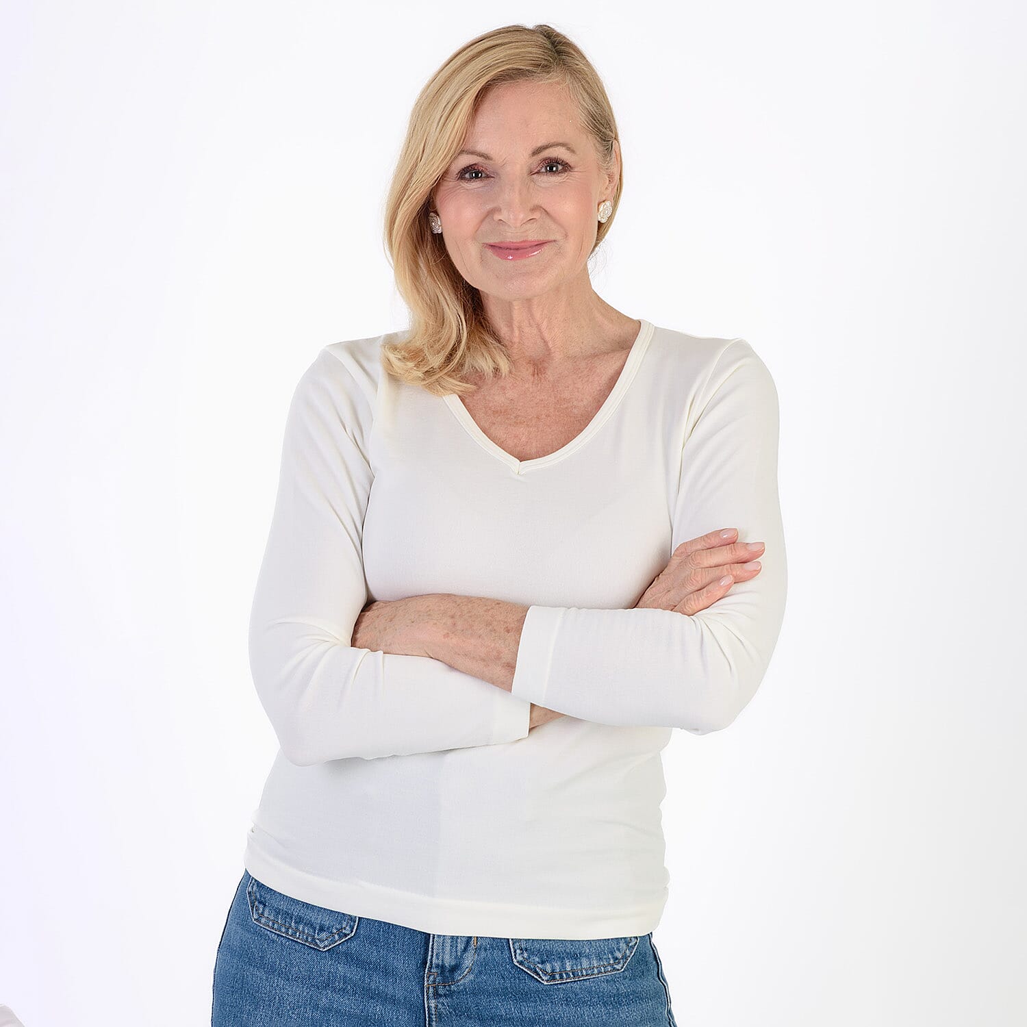 Pure and Natural V-Neck Fleece Lined Top 8129108 0