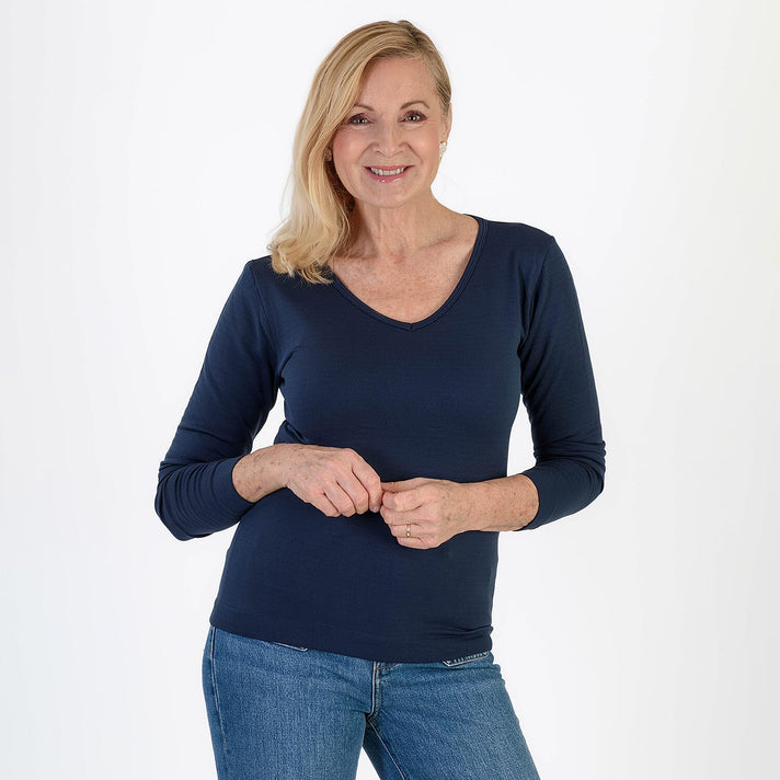 Pure and Natural V-Neck Fleece Lined Top 8129105 1