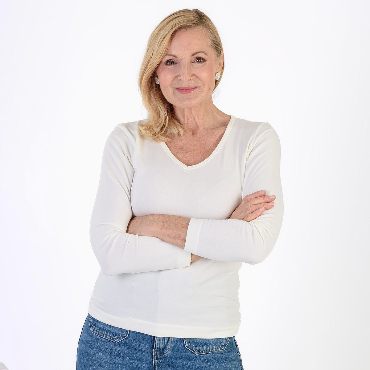 Pure and Natural V-Neck Fleece Lined Top V32614708 0