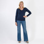 Pure & Natural V-Neck Fleece Lined Top (Size S) - Navy