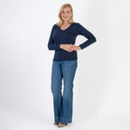 Pure & Natural V-Neck Fleece Lined Top (Size S) - Navy