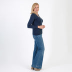 Pure & Natural V-Neck Fleece Lined Top (Size S) - Navy