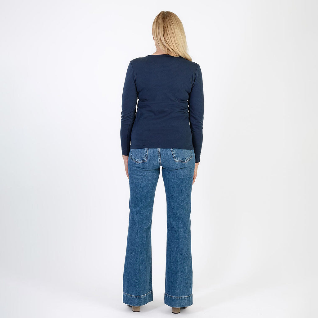 Pure & Natural V-Neck Fleece Lined Top (Size S) - Navy