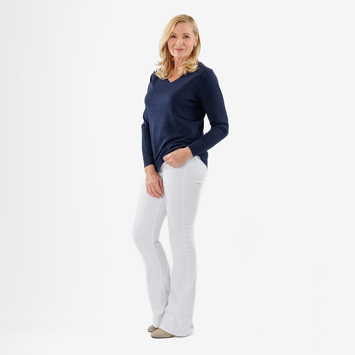 Pure &amp; Natural V-Neck Jumper (Size 12) - Navy V32535090 2
