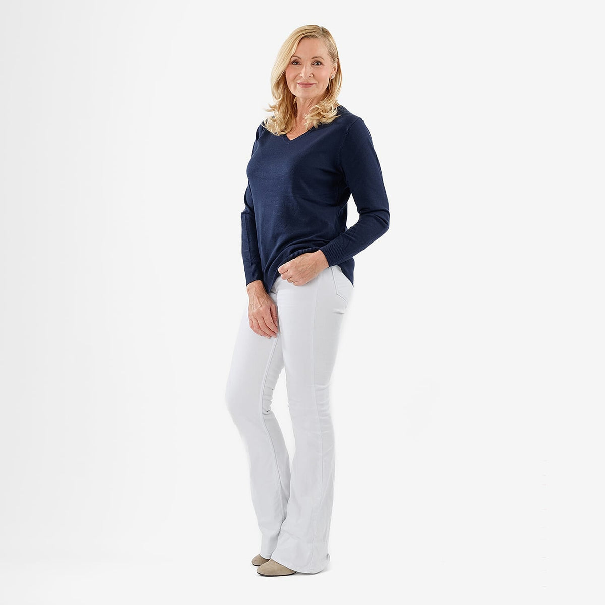 Pure &amp; Natural V-Neck Jumper (Size 12) - Navy V32535090 2