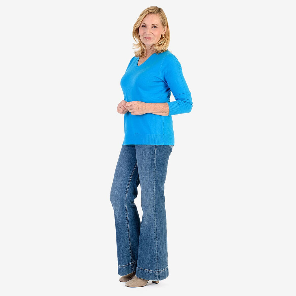 Pure & Natural V-Neck Jumper (Size 14) - Turquoise