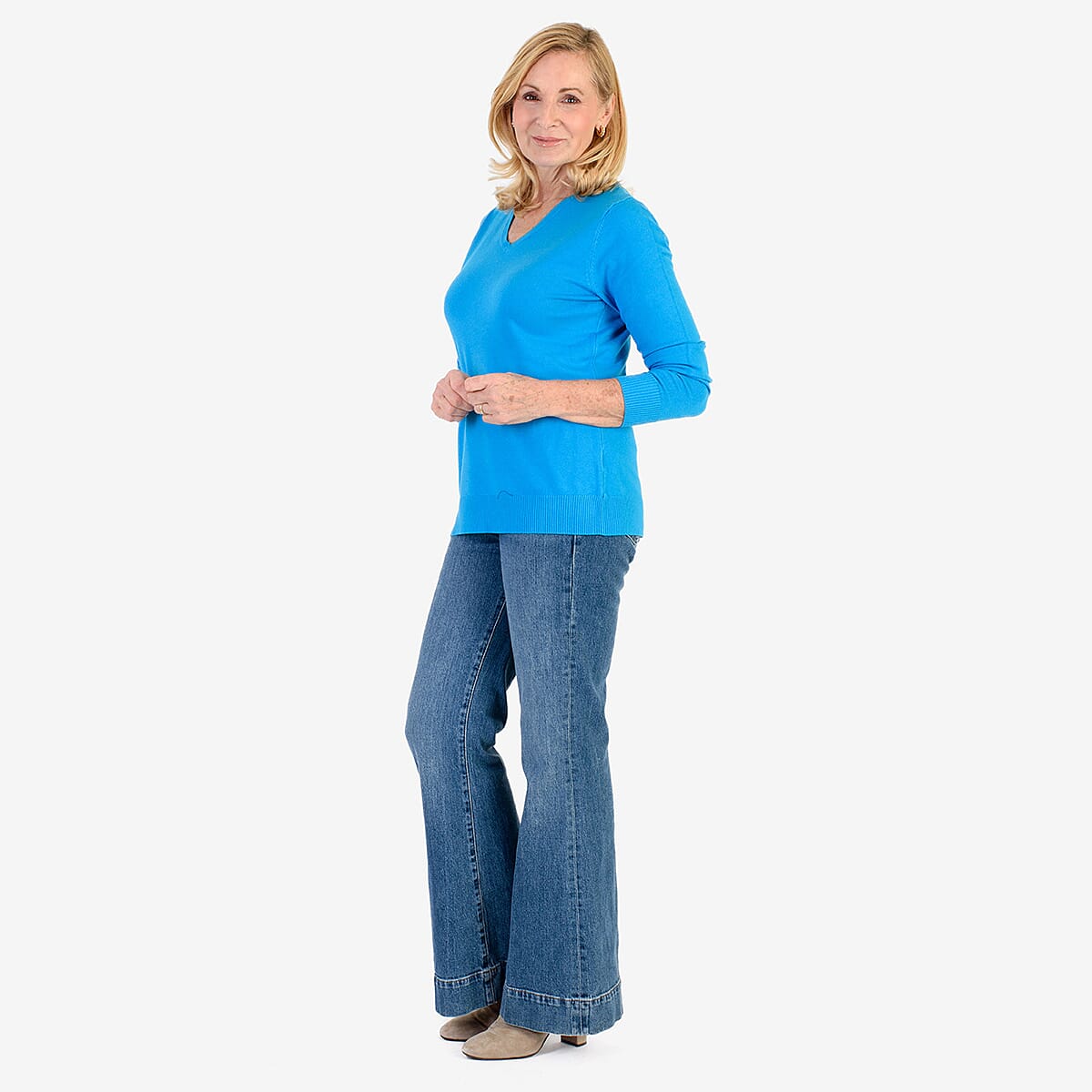 Pure &amp; Natural V-Neck Jumper (Size 14) - Turquoise 8267123 1