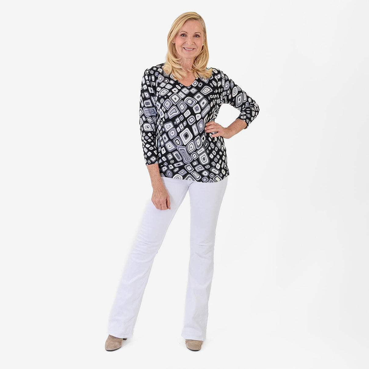 Pure &amp; Natural Viscose Round Neck Top (Size 14-16) - Black, Grey &amp; White 8273120 0