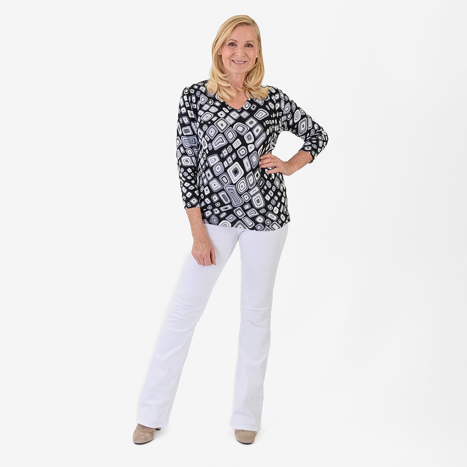 Pure &amp; Natural Viscose Round Neck Top (Size 14-16) - Black, Grey &amp; White 8273120 0