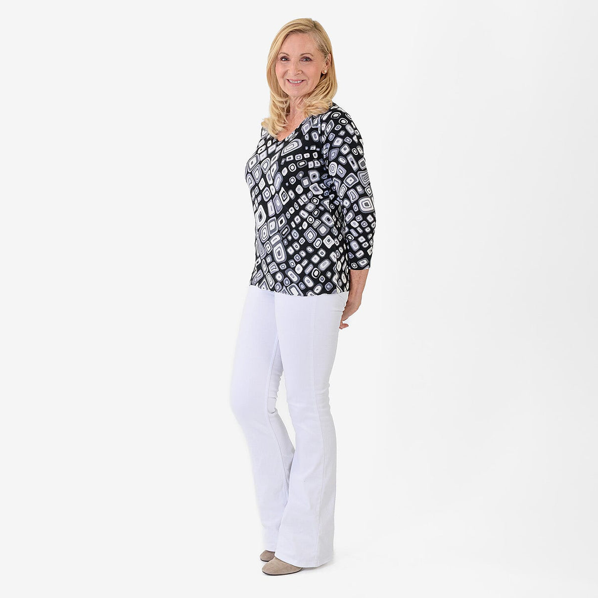Pure &amp; Natural Viscose Round Neck Top (Size 14-16) - Black, Grey &amp; White 8273120 1