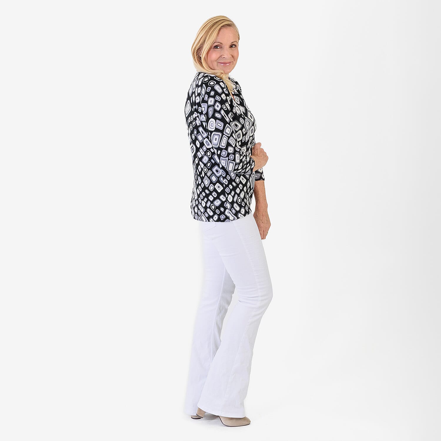 Pure &amp; Natural Viscose Round Neck Top (Size 14-16) - Black, Grey &amp; White 8273120 3