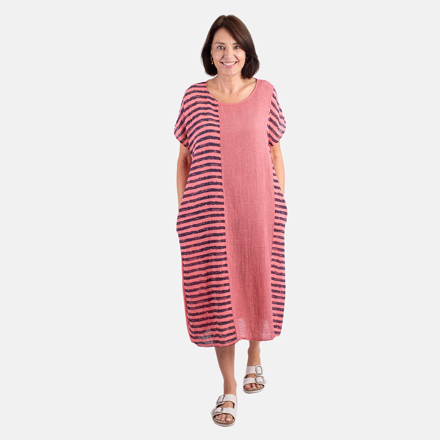 Pure and Natural 100% Cotton Woven Dress (One Size, 8-16) - Peach 7823543 0