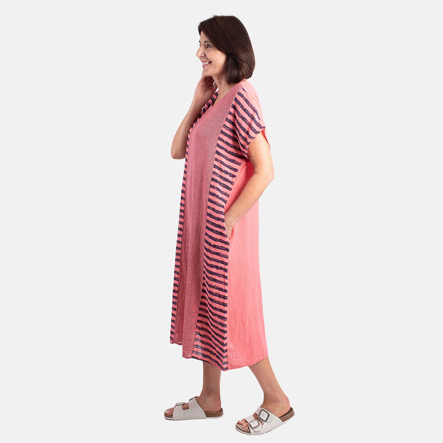 Pure and Natural 100% Cotton Woven Dress (One Size, 8-16) - Peach 7823543 1