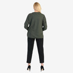 Pure and Natural 50% Cotton Blend Embroidered Blouse (Made in italy, Size Upto 16) - Green