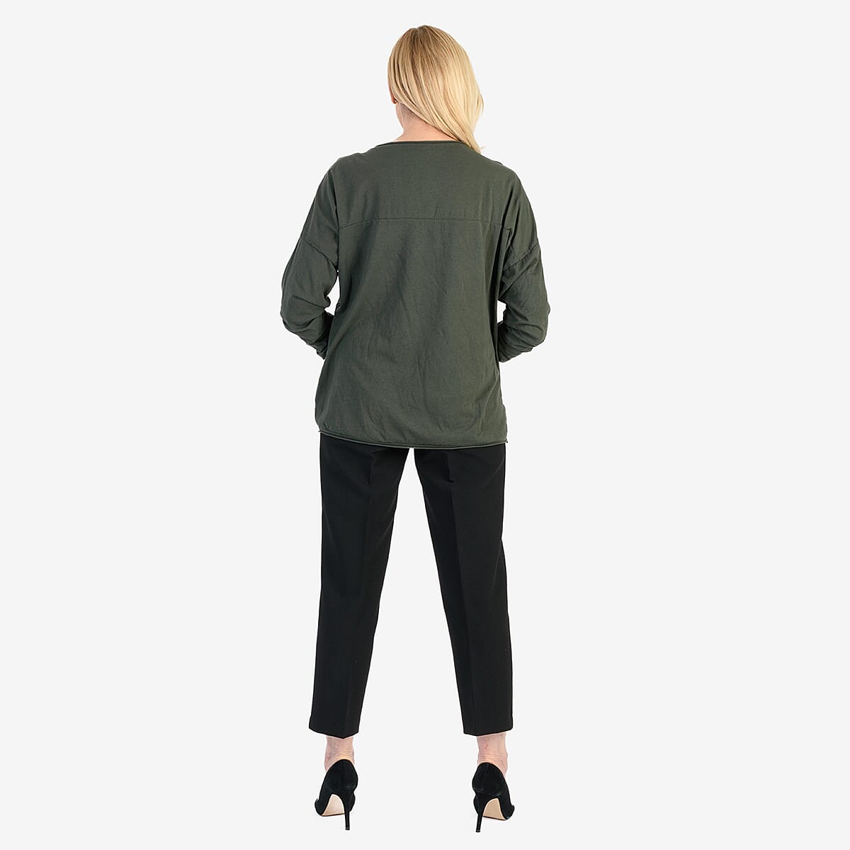 Pure and Natural 50% Cotton Blend Embroidered Blouse (Made in italy, Size Upto 16) - Green V32522053 3