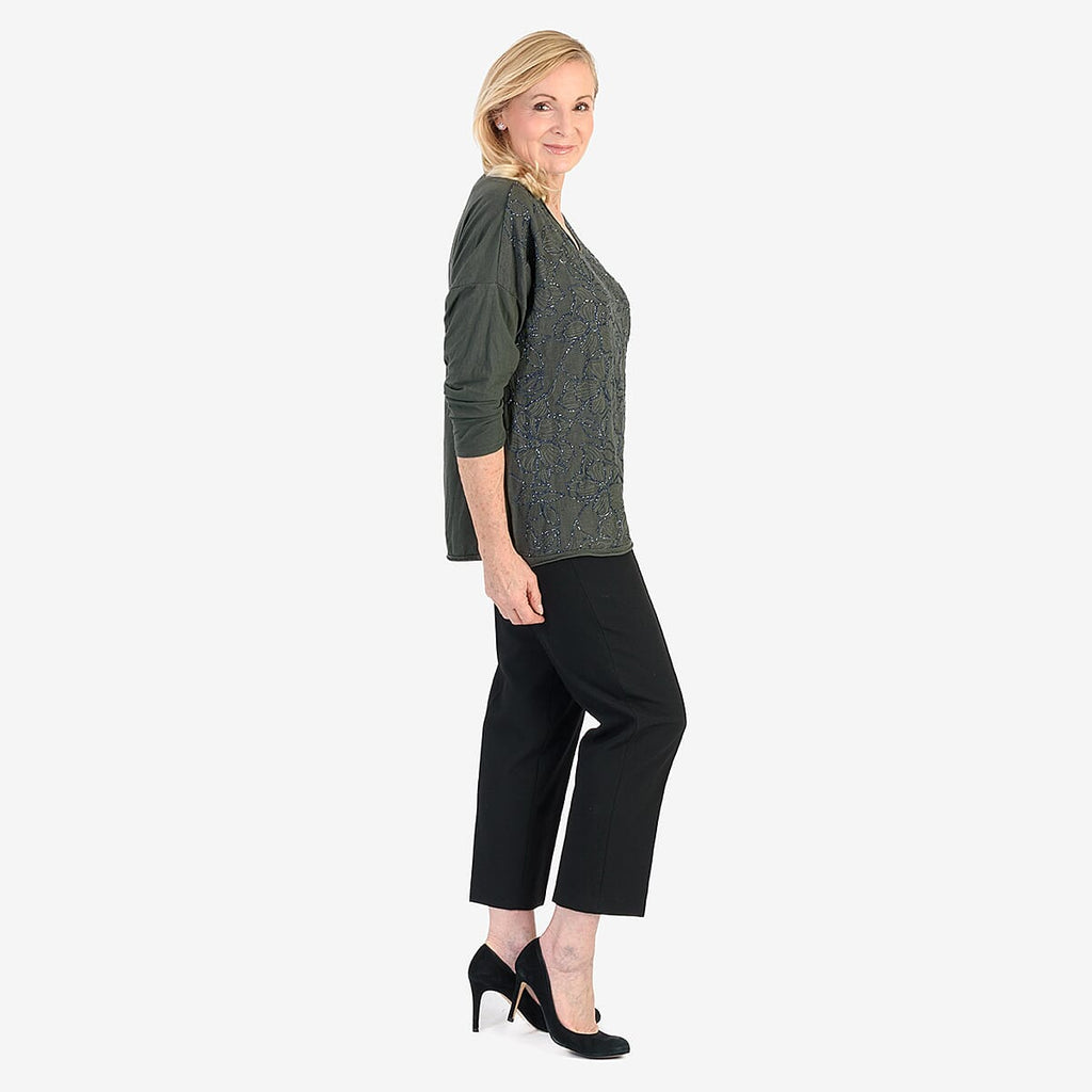 Pure and Natural 50% Cotton Blend Embroidered Blouse (Made in italy, Size Upto 16) - Green