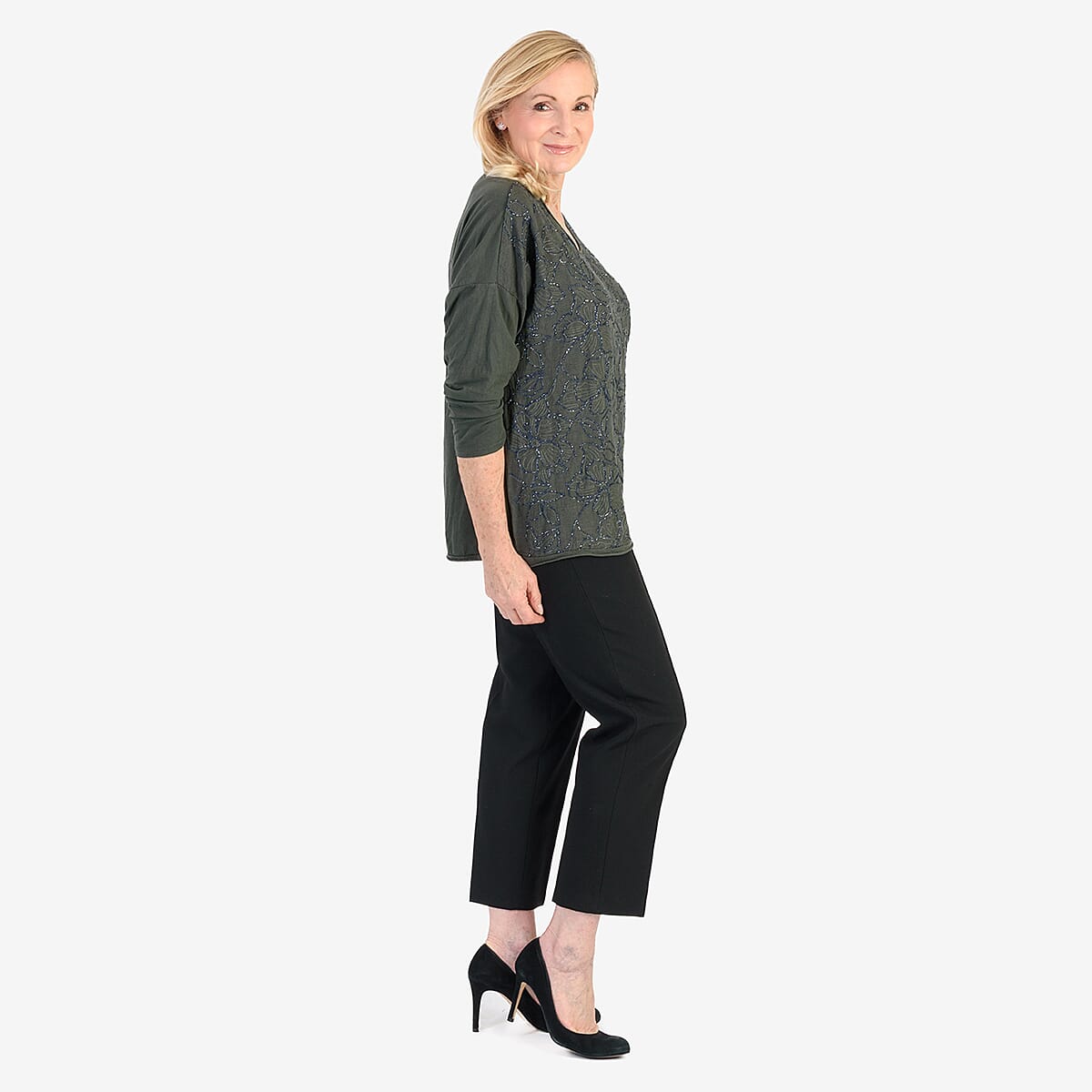 Pure and Natural 50% Cotton Blend Embroidered Blouse (Made in italy, Size Upto 16) - Green V32522053 4