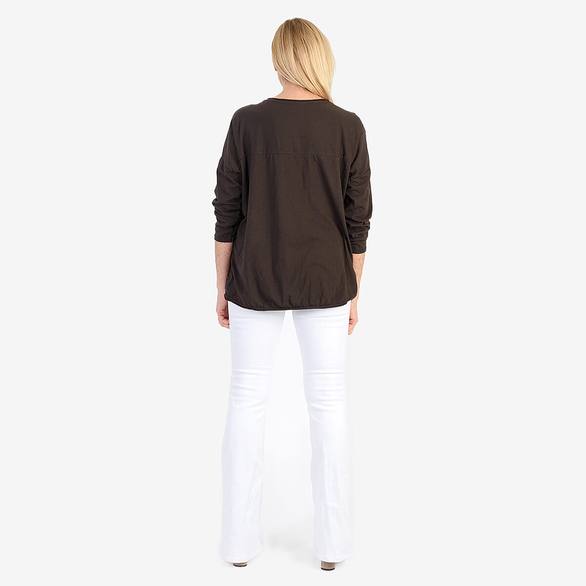 Pure and Natural 50% Cotton Blend Embroidered Blouse (Made in italy, Size Upto 16) - Brown V32516686 3
