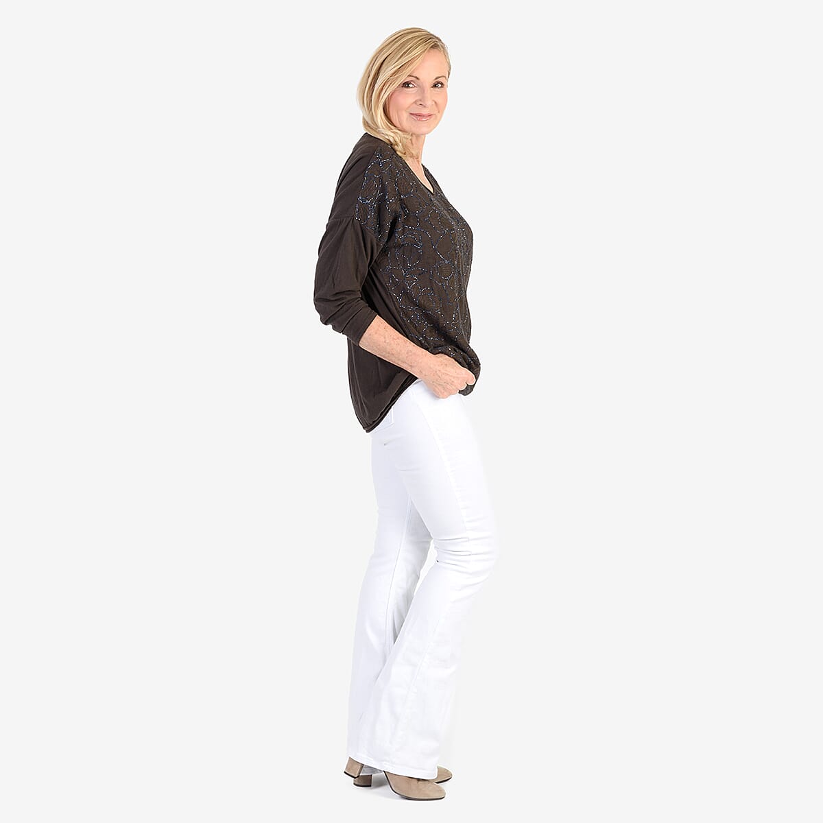 Pure and Natural 50% Cotton Blend Embroidered Blouse (Made in italy, Size Upto 16) - Brown V32516686 4