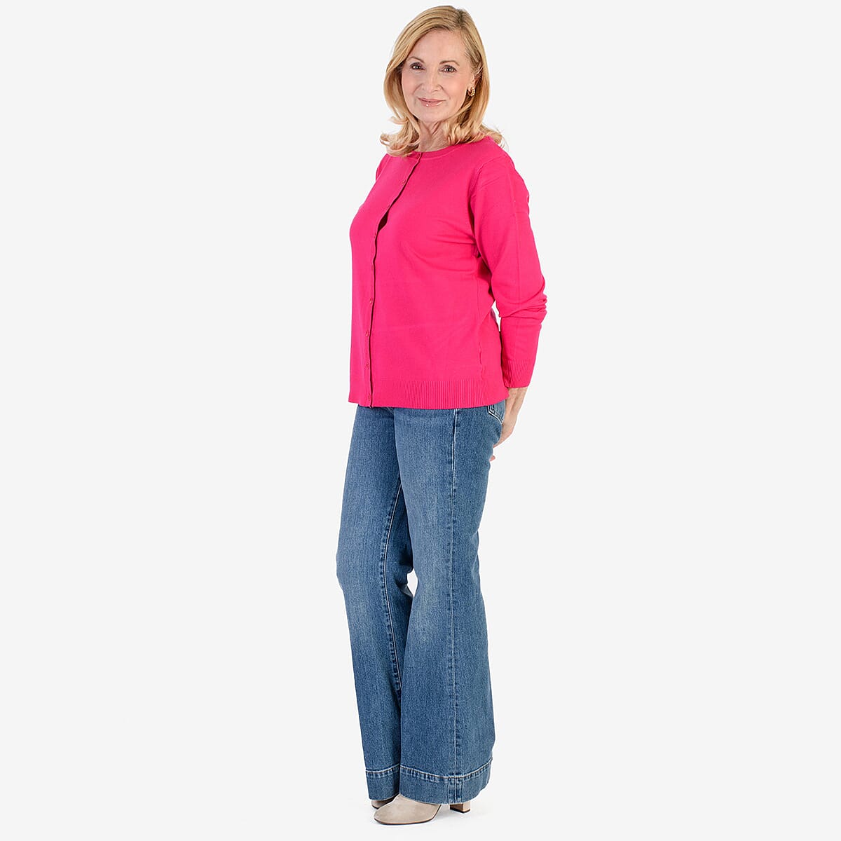 Pure and Natural Crew Neck Cardigan (Size 16) - Fuchsia 8094272 1
