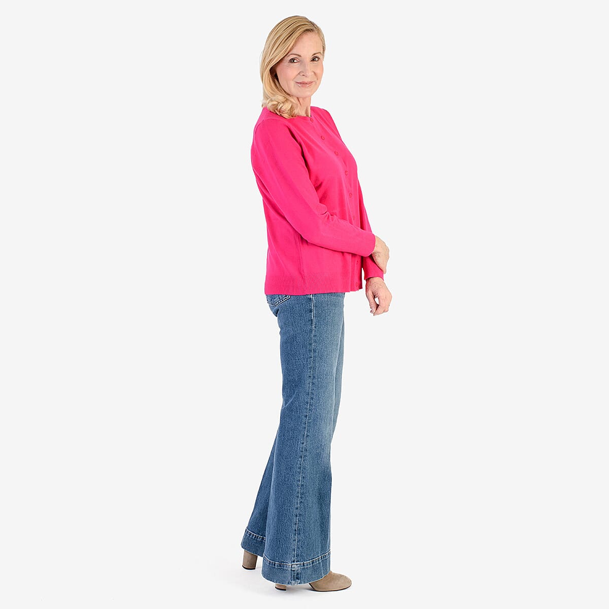 Pure and Natural Crew Neck Cardigan (Size 16) - Fuchsia 8094272 3