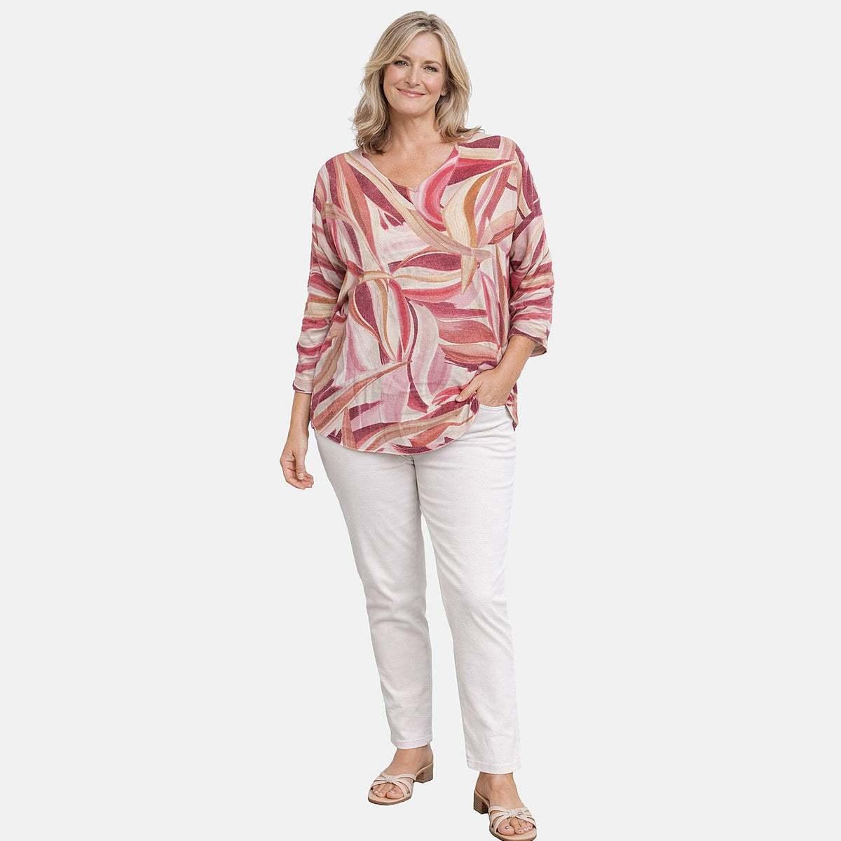 Pure and Natural V-Neck Light Knit Top (One Size - Upto 18) - Burgundy V32635855 0