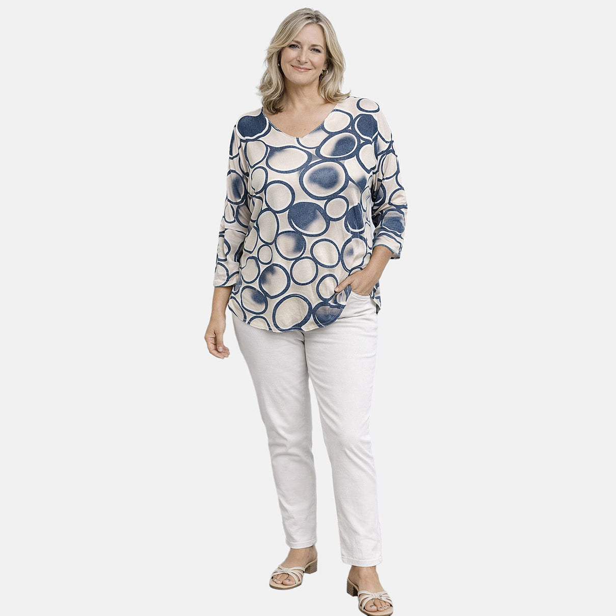 Pure and Natural V-Neck Light Knit Top (One Size - Upto 18) - Navy 8487239 0
