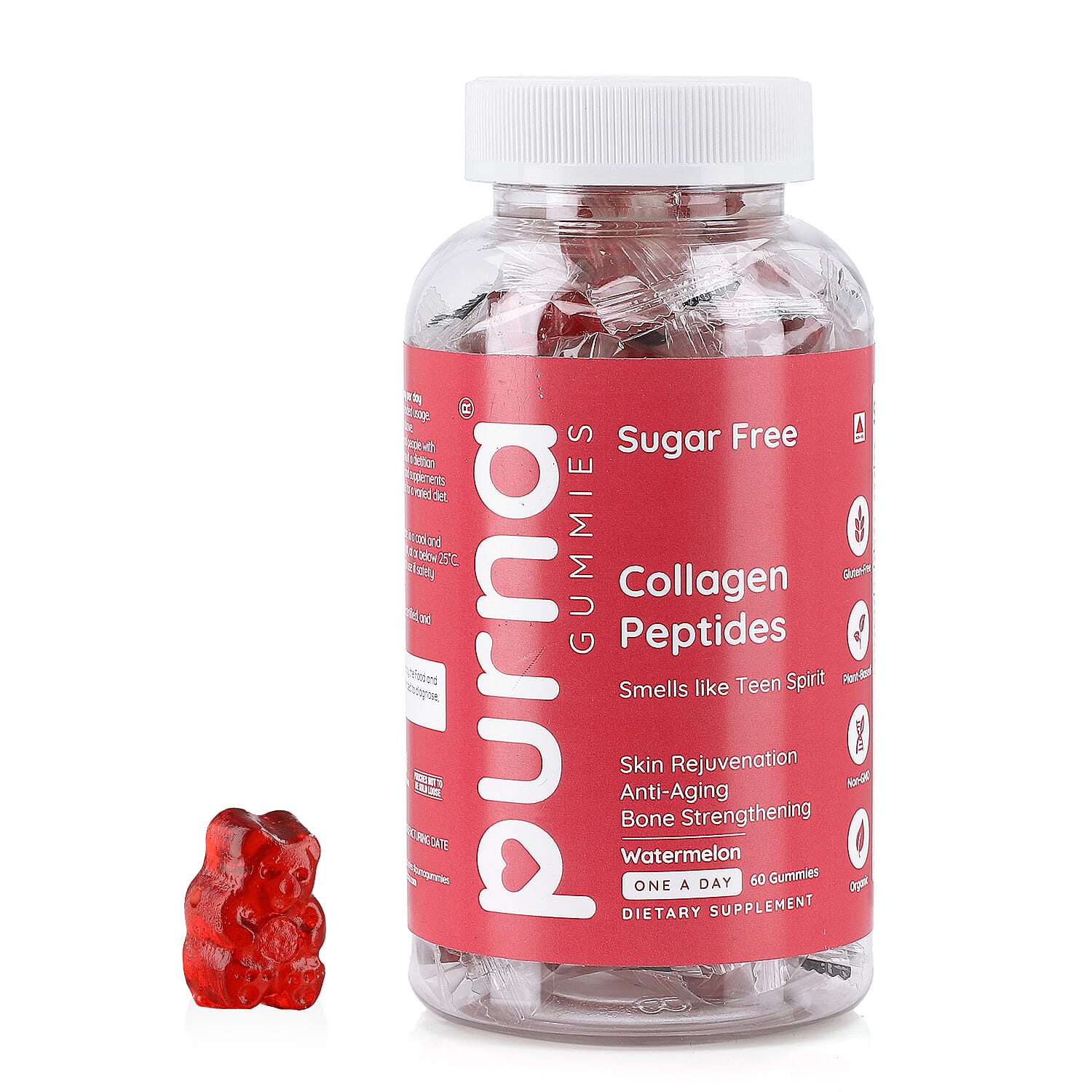Purna Gummies - Big Pack - Collagen Peptides Sugar Free Watermelon Flavour - 60 Gummies 7732739 0