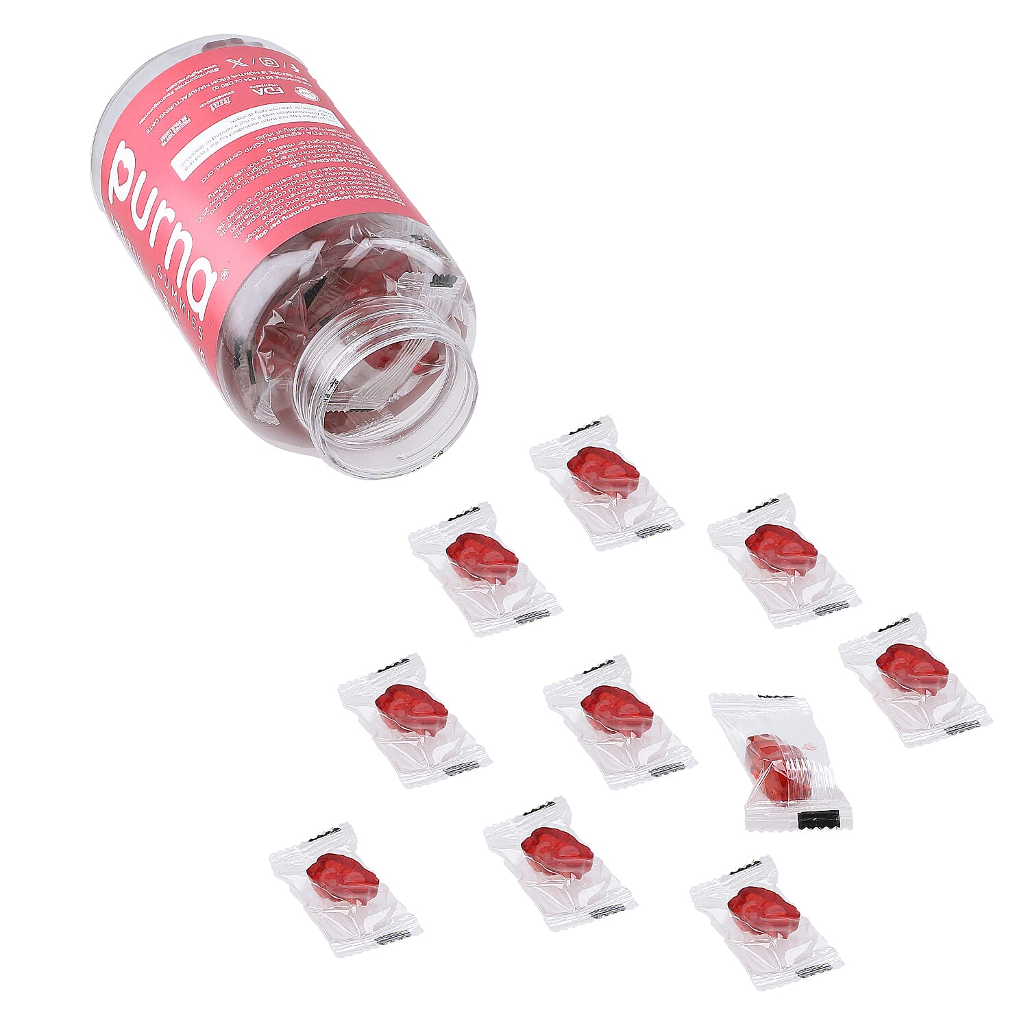 Purna Gummies - Big Pack - Collagen Peptides Sugar Free Watermelon Flavour - 60 Gummies 7732739 7