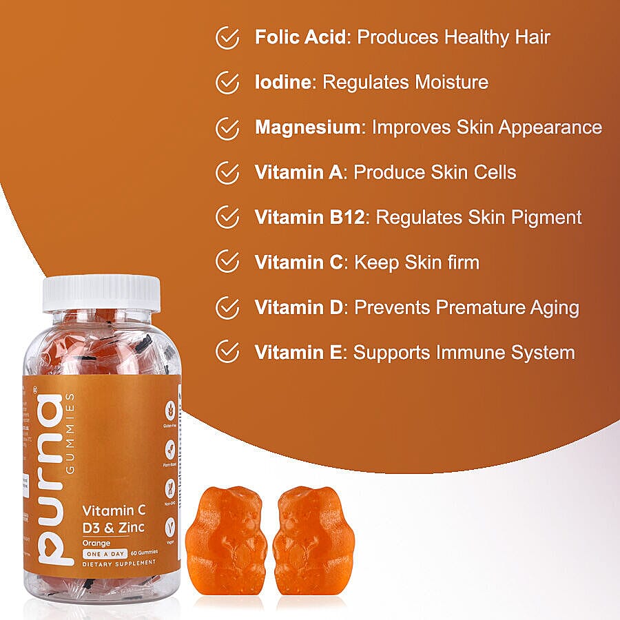 Purna - Orange Flavoured Vitamin C Gummies (60 Gummies) 7233141 4