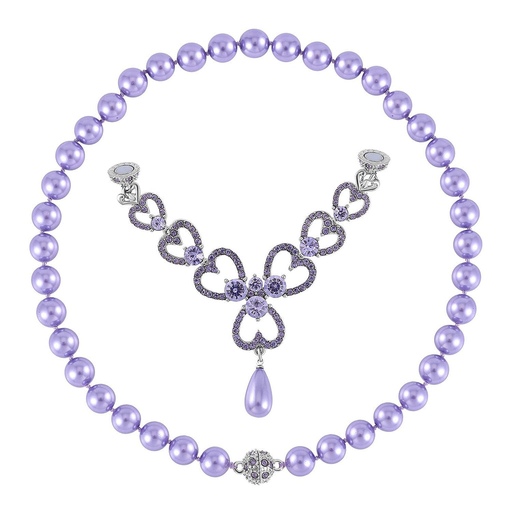Purple Austrian Crystal and Pink Shell Pearl Necklace (Size - 23)