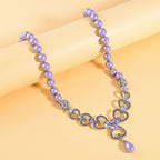 Purple Austrian Crystal and Pink Shell Pearl Necklace (Size - 23)