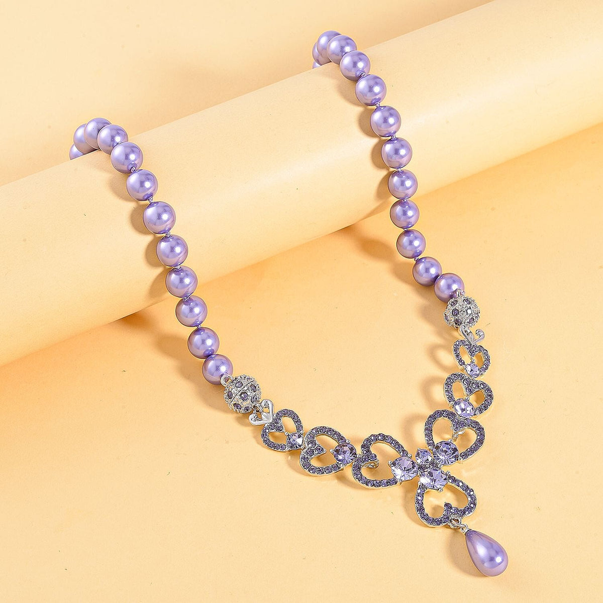 Purple Austrian Crystal and Pink Shell Pearl Necklace (Size - 23) 7280401 1