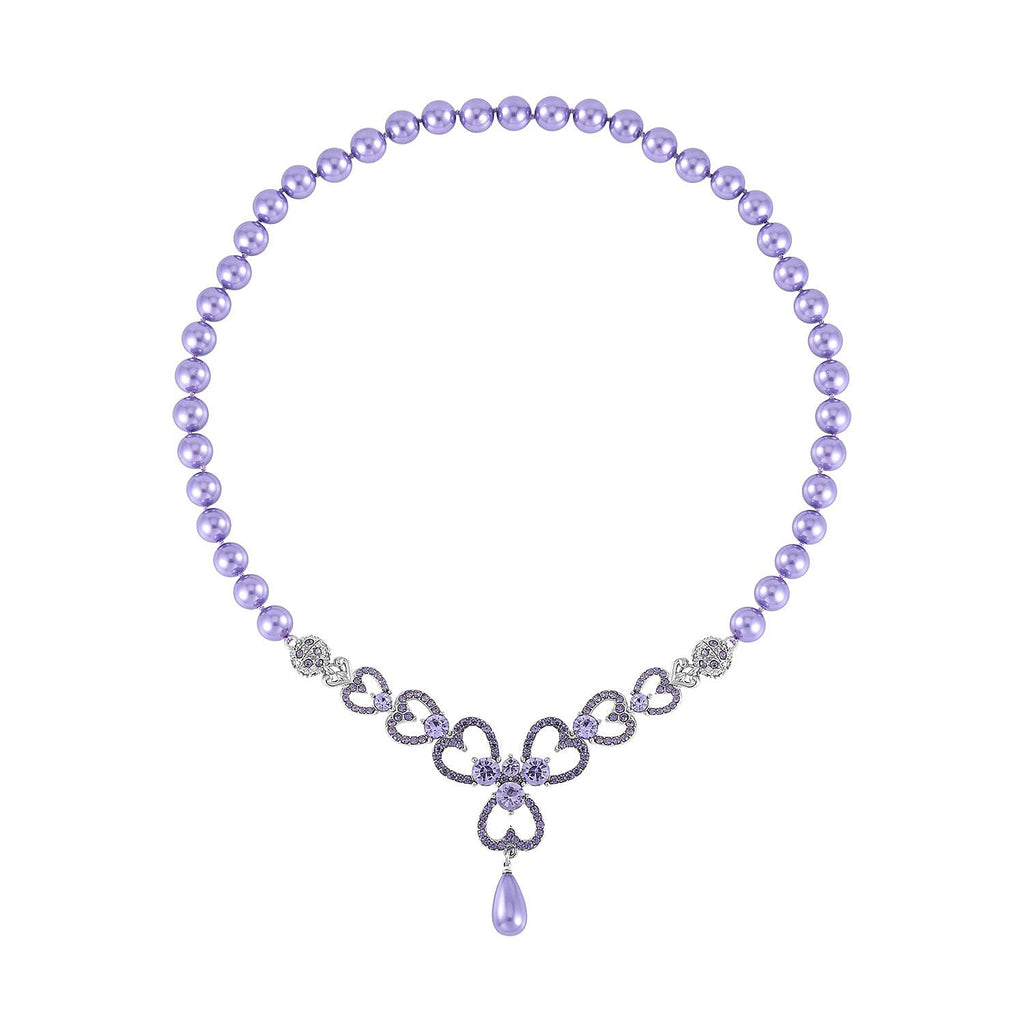 Purple Austrian Crystal and Pink Shell Pearl Necklace (Size - 23)