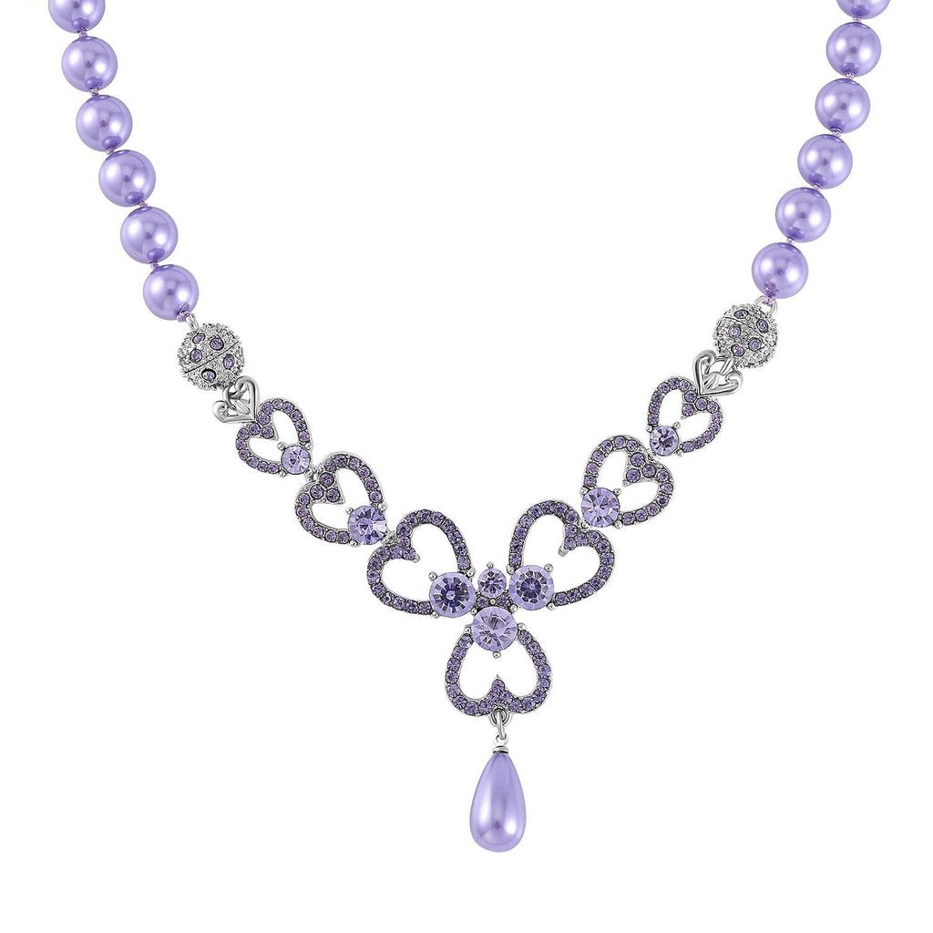 Purple Austrian Crystal and Pink Shell Pearl Necklace (Size - 23)