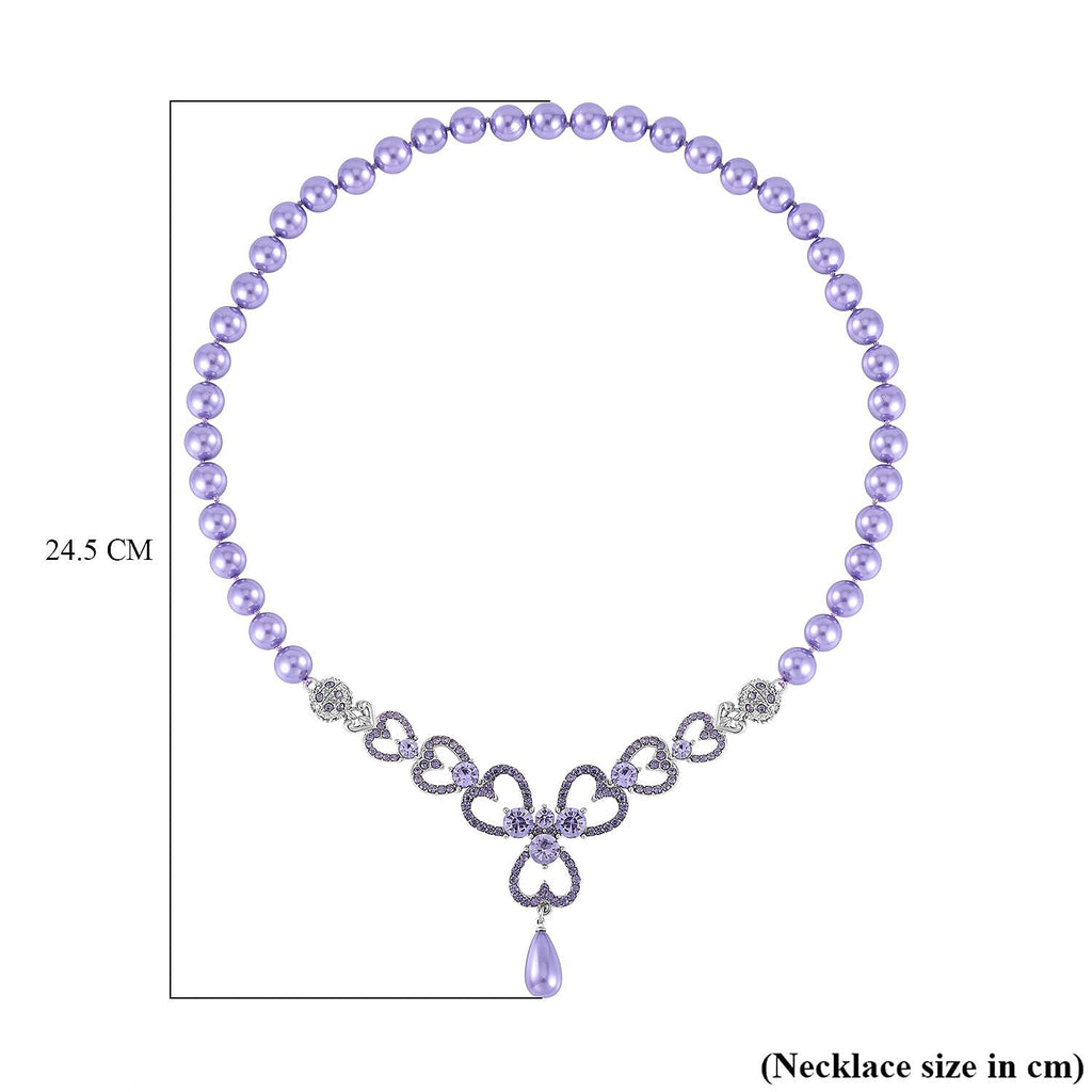 Purple Austrian Crystal and Pink Shell Pearl Necklace (Size - 23)