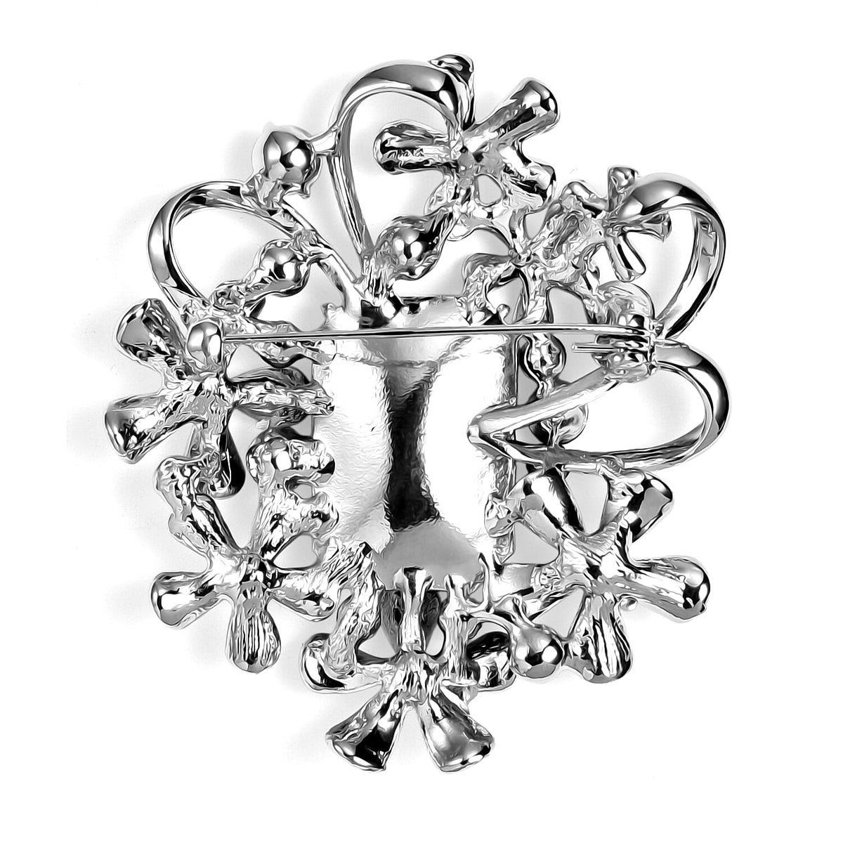 Purple Crystal, Fuchsia Crystal &amp; Blue Glass Floral Brooch in White Silver Tone 8311531 5