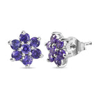 Purple Cubic Zirconia  Cluster Earring in rhodium Sterling Silver 1.26 ct  1.736  Ct.