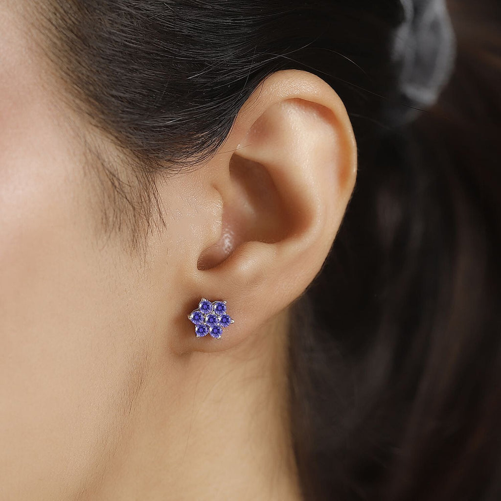 Purple Cubic Zirconia  Cluster Earring in rhodium Sterling Silver 1.26 ct  1.736  Ct.