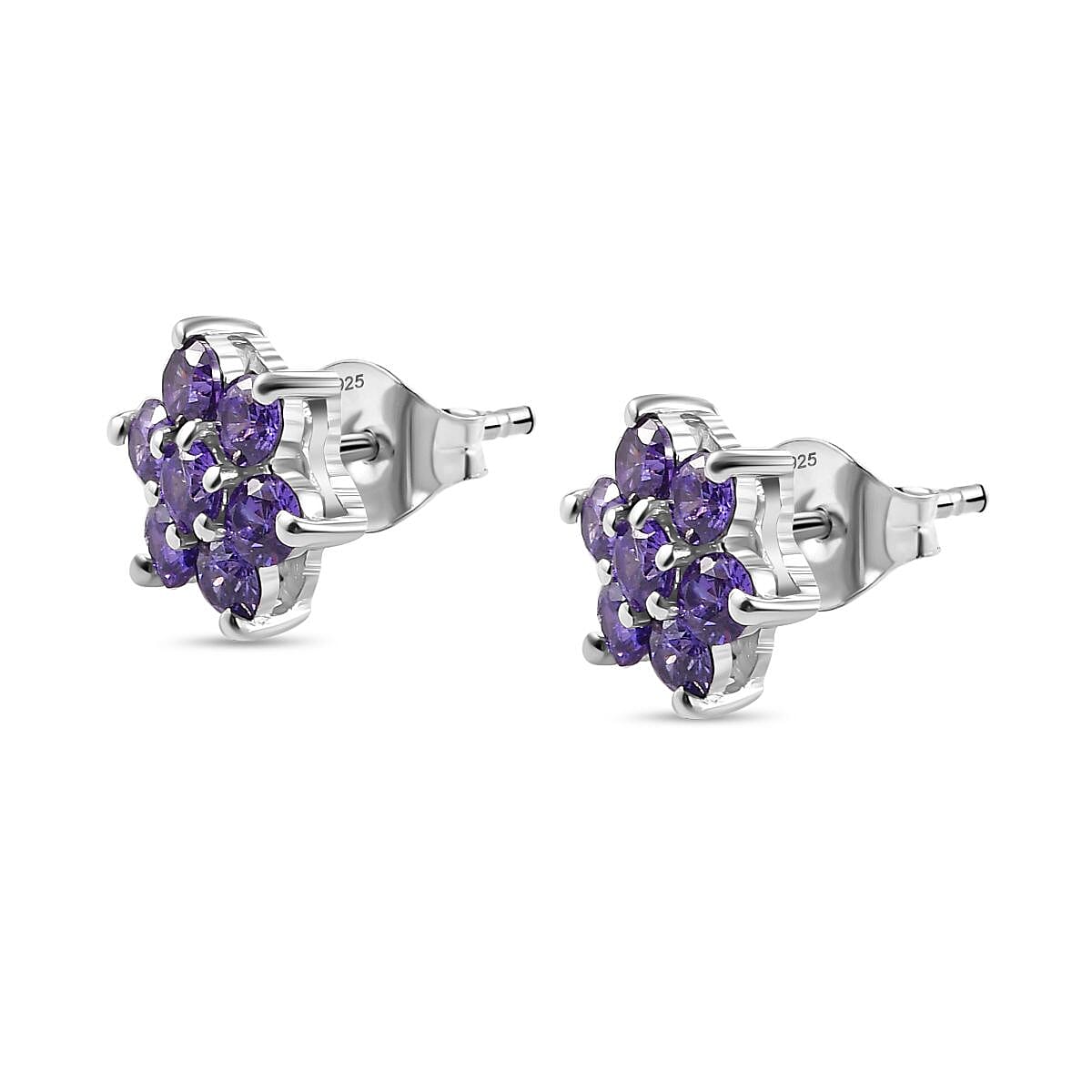 Purple Cubic Zirconia  Cluster Earring in rhodium Sterling Silver 1.26 ct  1.736  Ct. 7966385 3