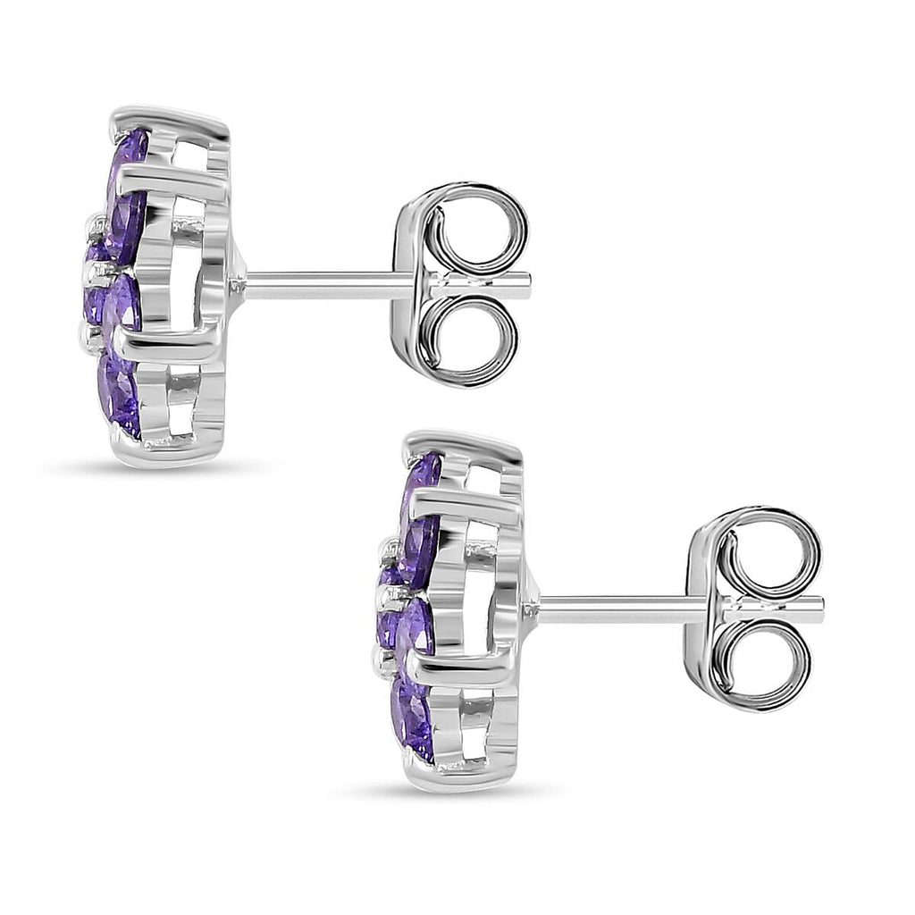 Purple Cubic Zirconia  Cluster Earring in rhodium Sterling Silver 1.26 ct  1.736  Ct.