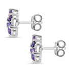 Purple Cubic Zirconia  Cluster Earring in rhodium Sterling Silver 1.26 ct  1.736  Ct.