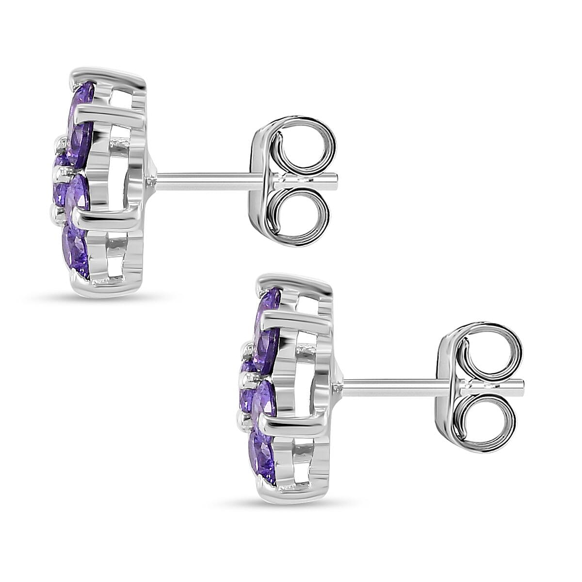 Purple Cubic Zirconia  Cluster Earring in rhodium Sterling Silver 1.26 ct  1.736  Ct. 7966385 4