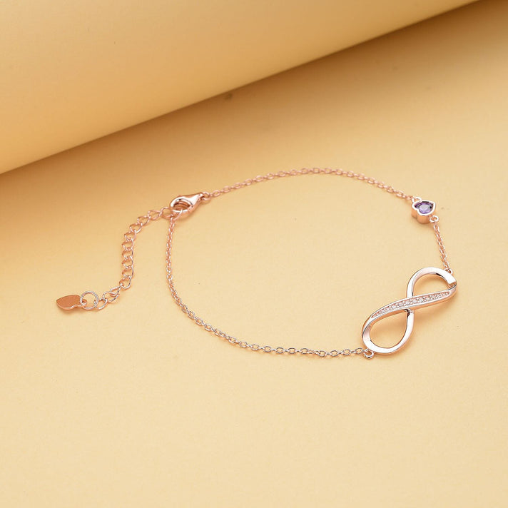 Simulated Purple Sapphire and Simulated Diamond Infinity Bracelet (Size - 7.5 With 1.5 Inch Ext.) in Vermeil Rose Gold Plated Sterling Silver. 7157967 2