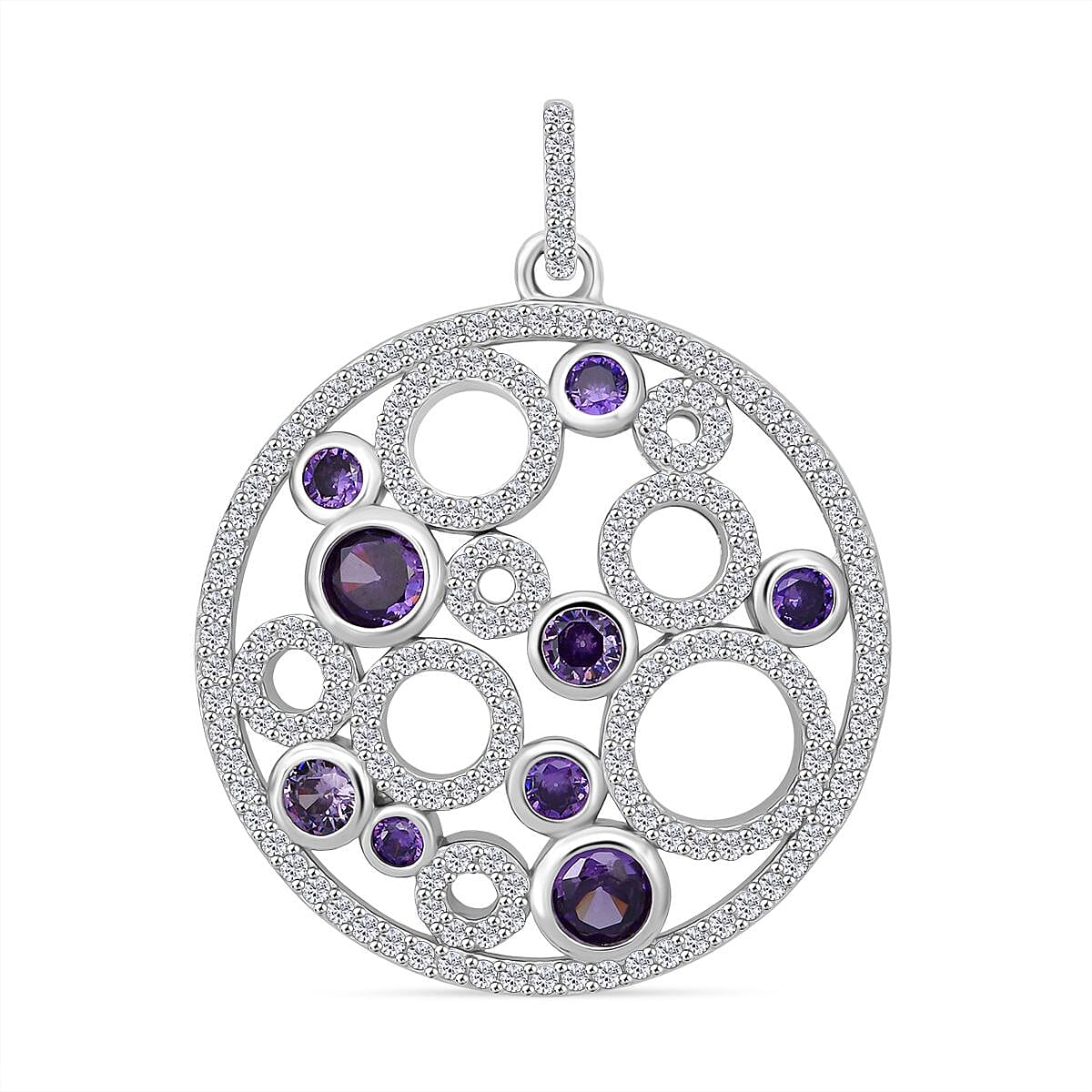 Purple Cubic Zirconia, White Cubic Zirconia Bubble Pendant in Rhodium Overlay Sterling Silver 3.69 Ct. 8236738 0